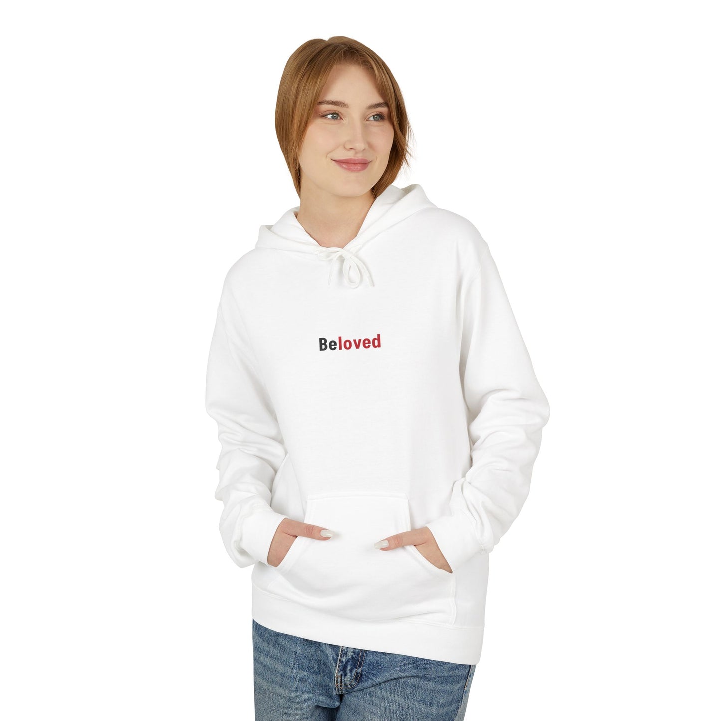 Jesus Cross/1 John 4:19 White Beloved Hoodie