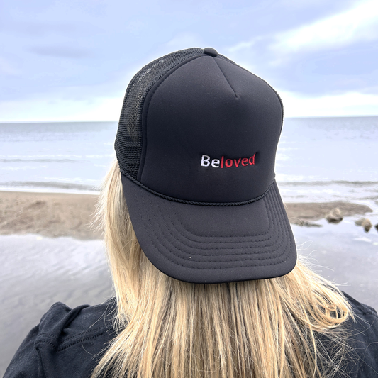 Black Embroidered Adjustable Beloved Foam Trucker Hat