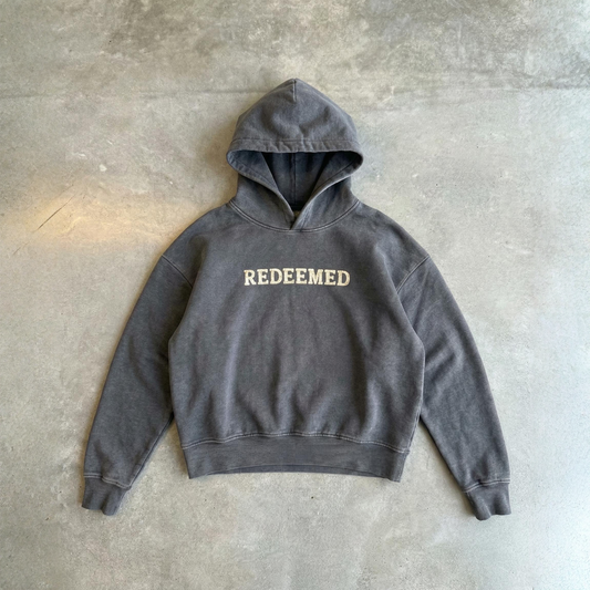 'REDEEMED' Cross and Flowers - Gray Hoodie