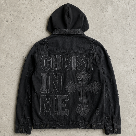 Galations 2:20 Distressed Black Jean Jacket