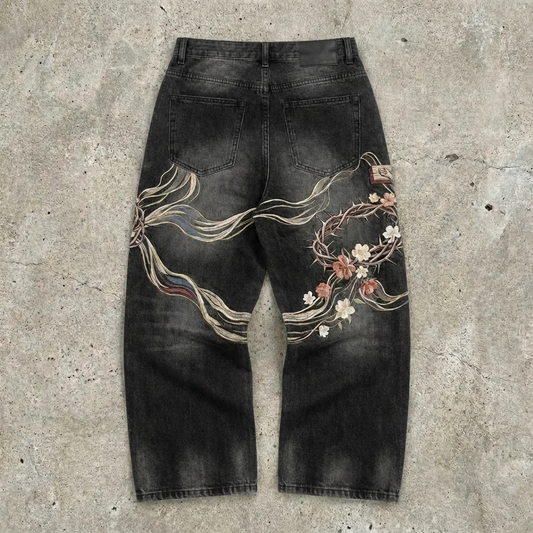 Black Faded Crucifixion Jeans
