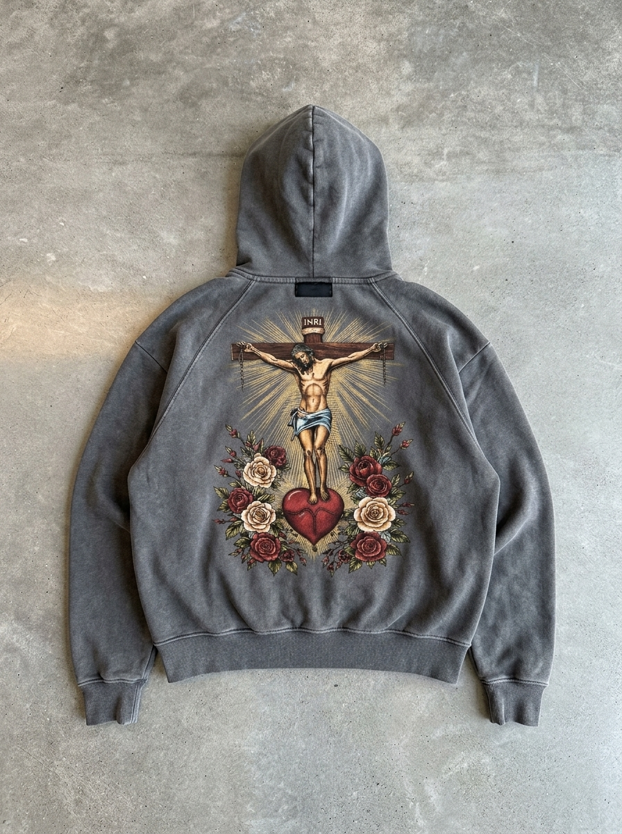 'REDEEMED' Cross and Flowers - Gray Hoodie