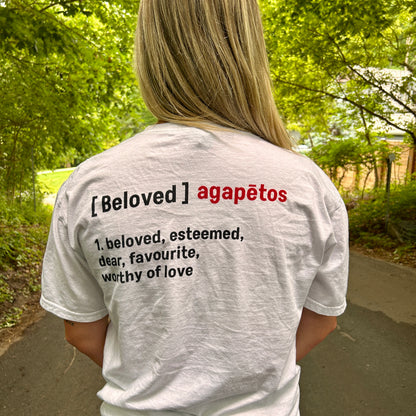 White Unisex Beloved T-Shirt w/Definition/Greek Translation