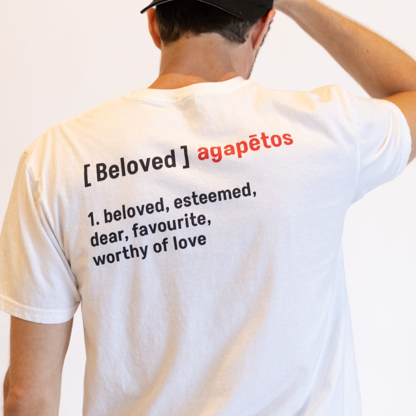 White Unisex Beloved T-Shirt w/Definition/Greek Translation