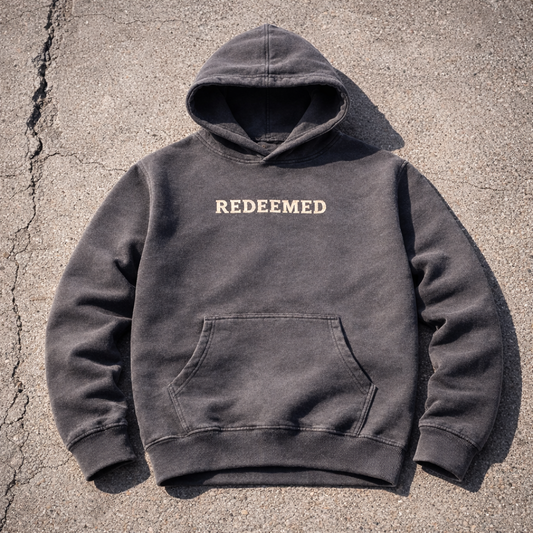'REDEEMED' Cross and Flowers - Gray Hoodie
