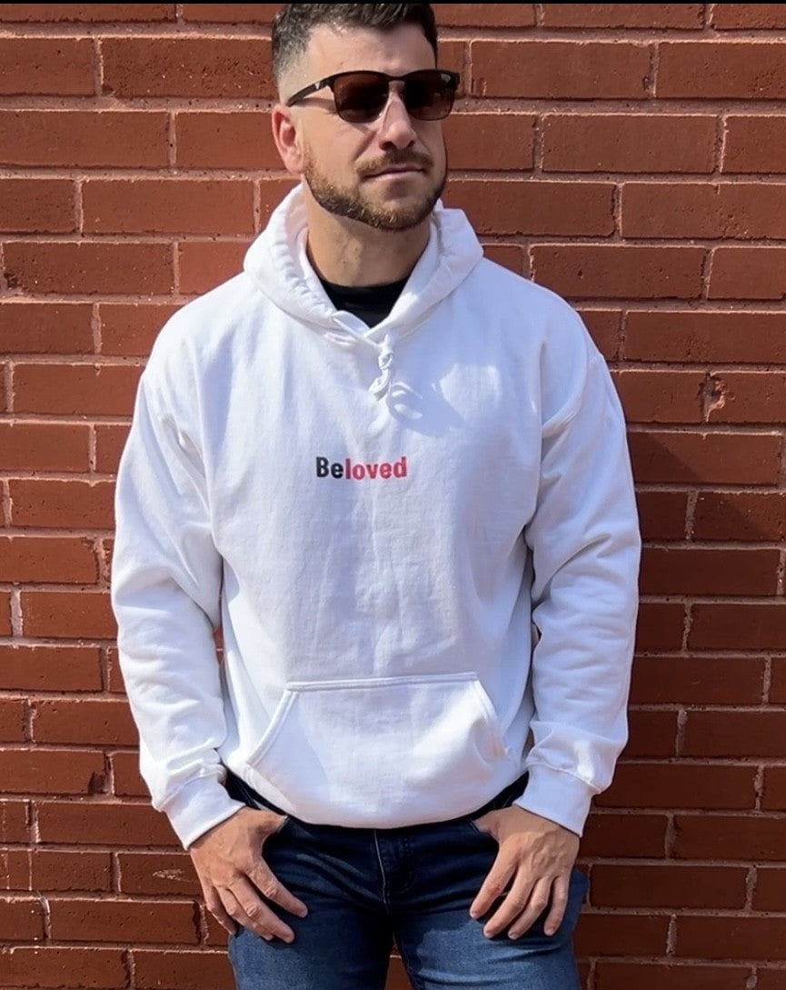 Jesus Cross/1 John 4:19 White Beloved Hoodie