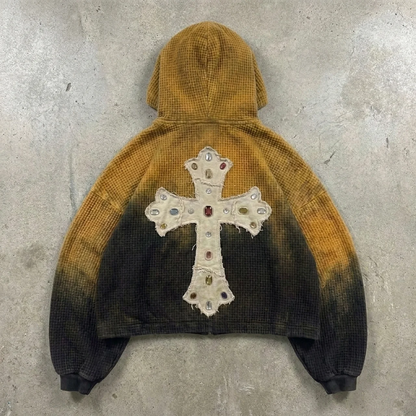 SAVED - Black and Orange Rippled Rhinestone Hoodie