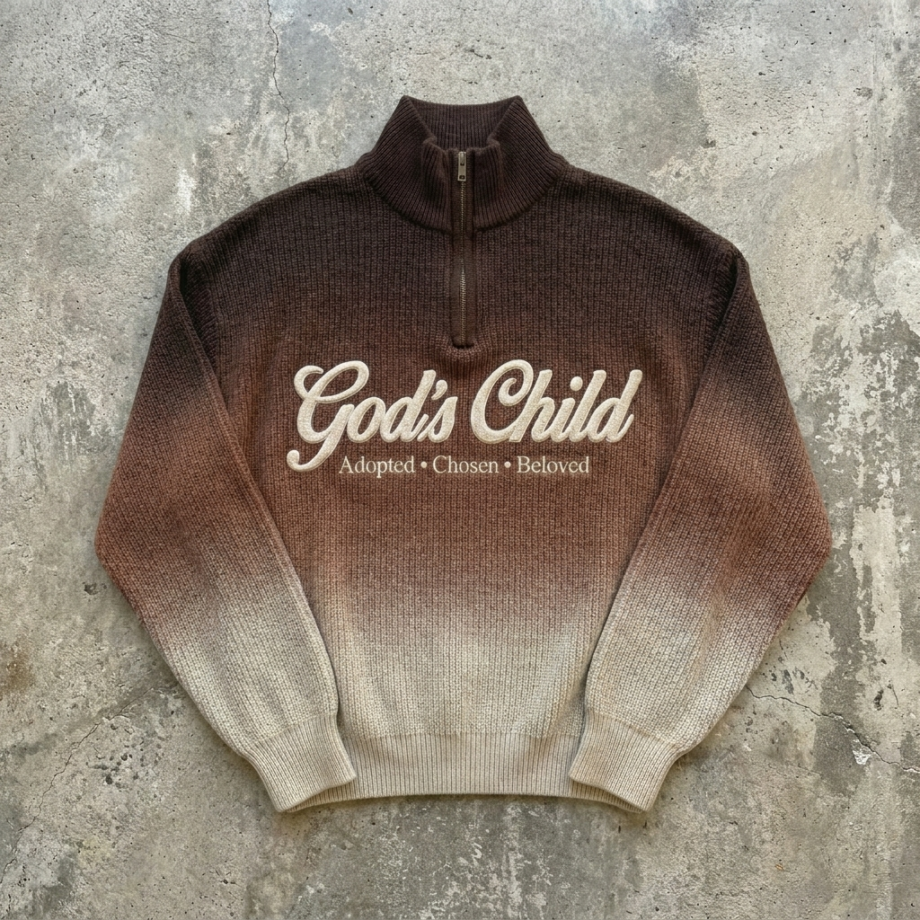 Earthy Ombre Gods Child Quarter-Zip Sweater