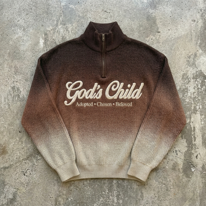 Earthy Ombre Gods Child Quarter-Zip Sweater