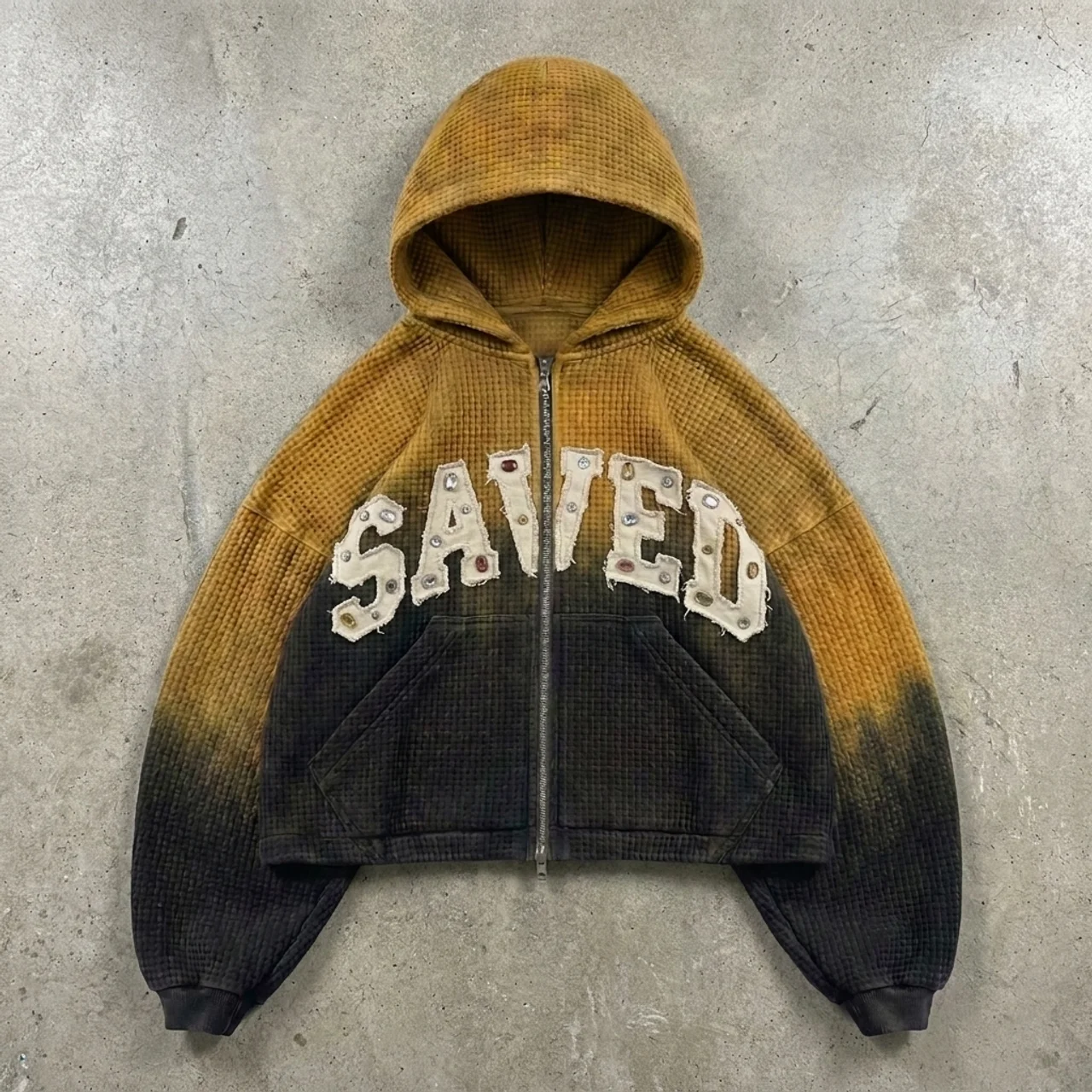 SAVED - Black and Orange Rippled Rhinestone Hoodie