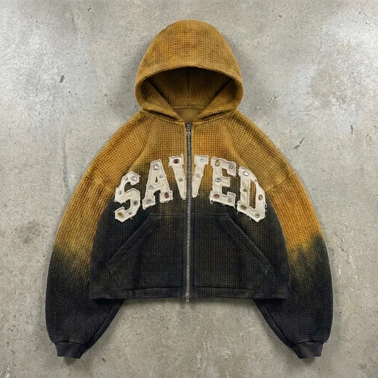 SAVED - Black and Orange Rippled Rhinestone Hoodie