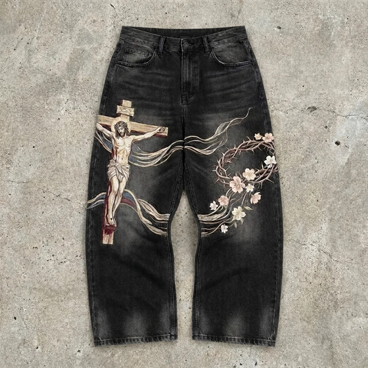 Black Faded Crucifixion Jeans
