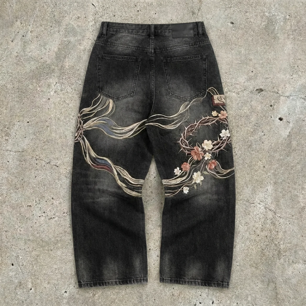 Black Faded Crucifixion Jeans